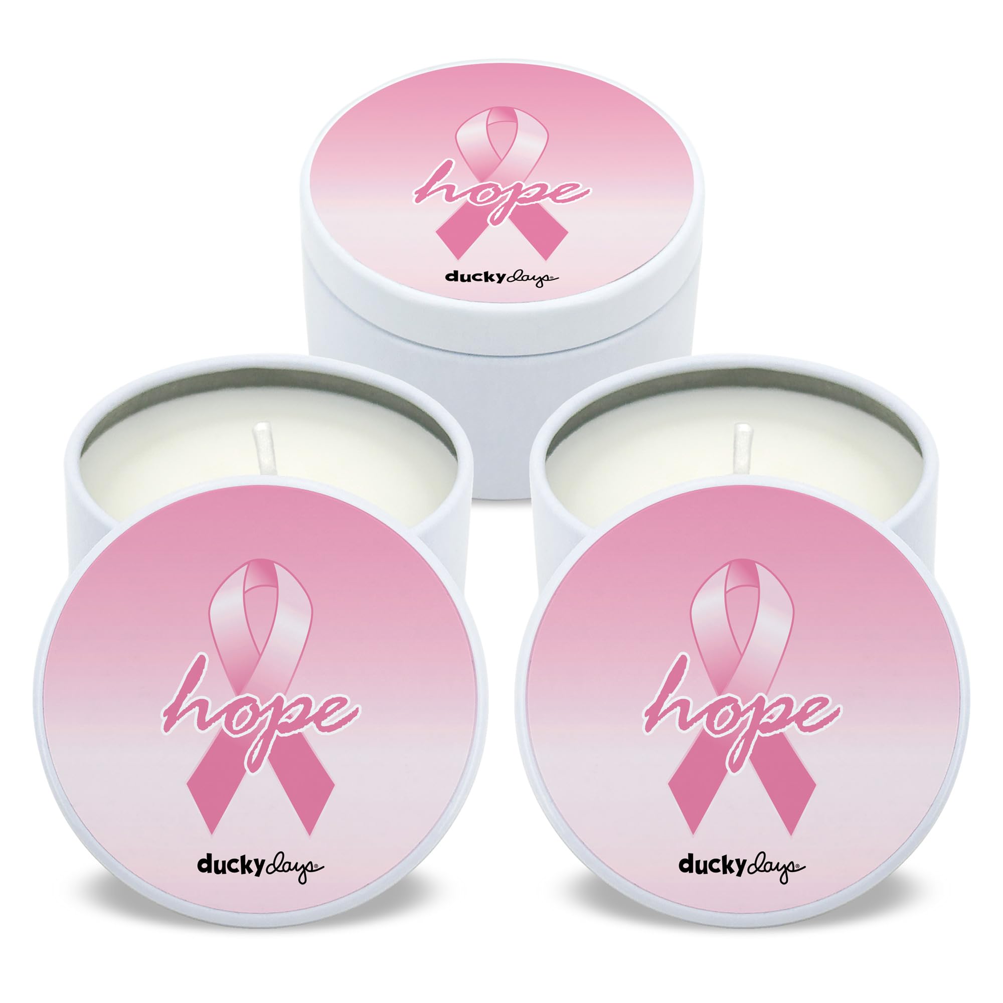 Ducky Days Breast Cancer Awareness Custom Candles, Breast Cancer Awareness Bulk Items, Bulk Candles (Set of 10) (White Tin)