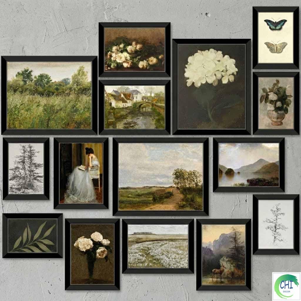 LANCHI95 15 Pcs Vintage Wall Art Decor Framed, Vintage Posters for Room, Vintage Art Prints, Moody gallery wall art, Wall Print for Bedroom, Moody