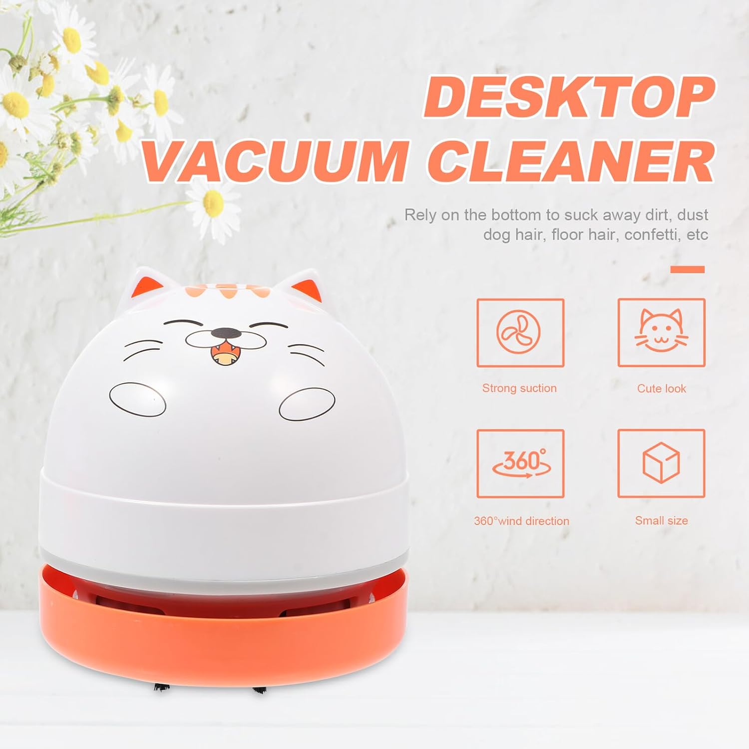 Wireless Mini Desktop Vacuum Cleaner Cartoon Cat Shape USB Rechargeable Portable Dust Catcher for Nail Dust and Desk Cleaning