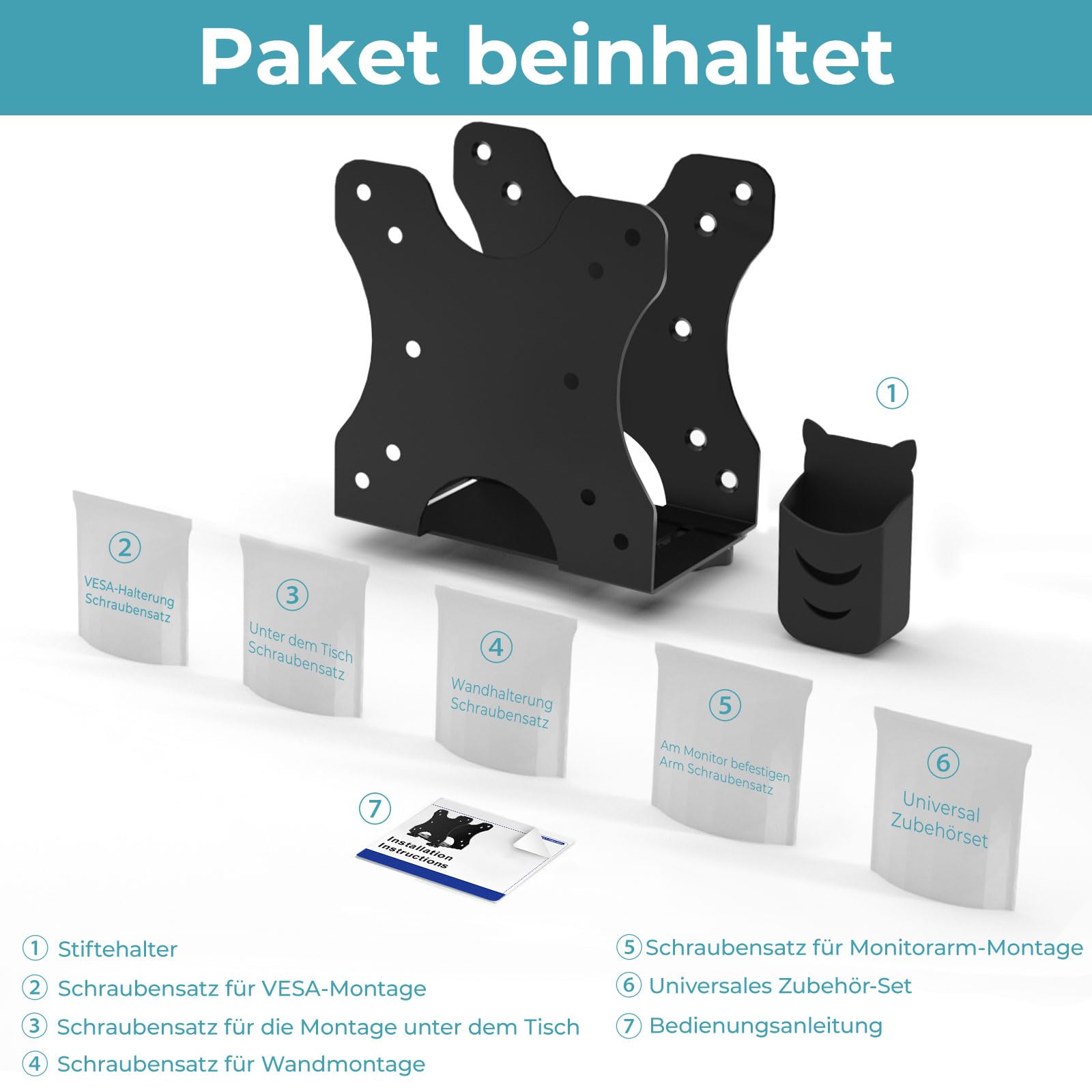 Universal Halterung für Mini-PCs, NUC, Mac Mini, Kabelboxen, WLAN-Router und Kleine CPUs Verstellbare Weite von 16-70MM Wand/VESA/Untertisch Halter für Thin Client Metall Monitorhalterung für Mini-PC