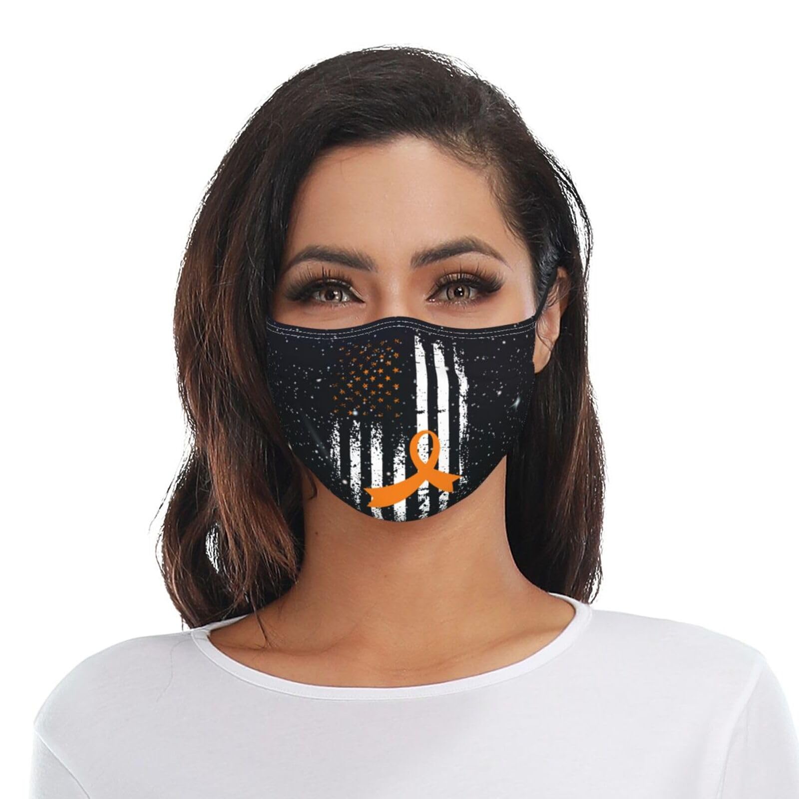 Leukemia Cancer Awareness America Flag Orange Ribbon Adult Dust Mask Adjustable Dust Face with 2 Filter24