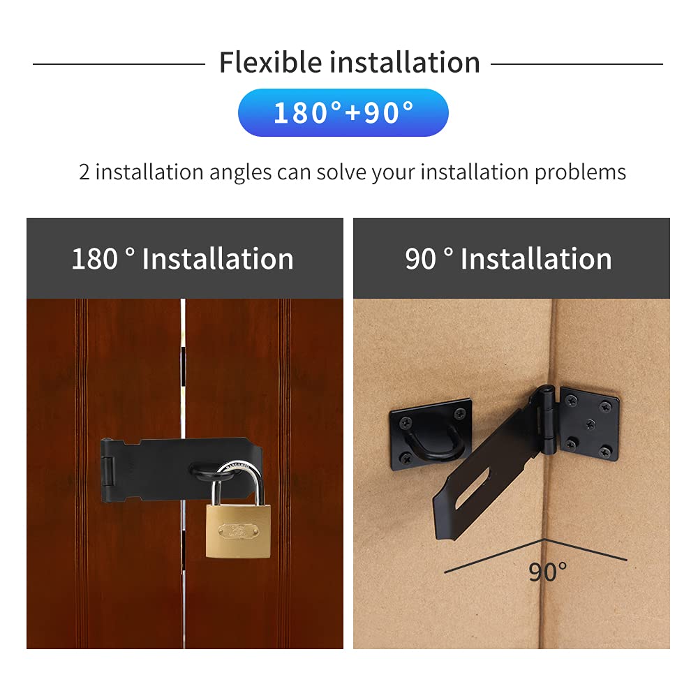 2PCS Chiusura a scatto per porta Lucchetto Hasp in Acciaio Inossidabile con Viti per Porta di Giardino Porta Interna 4 Pollici Nero