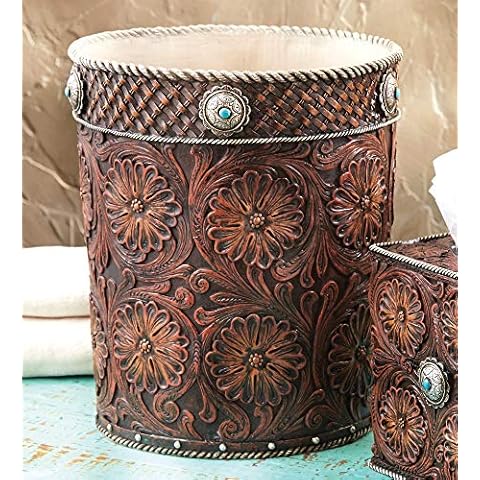 Black Forest Décor Western Tooled Leather Waste Basket Cover