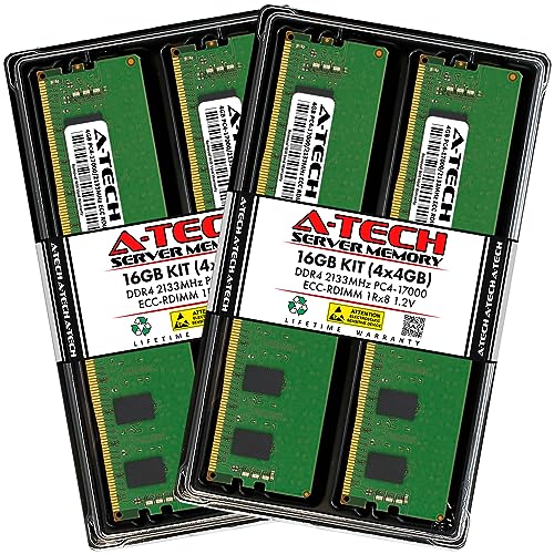 A-Tech 16GB Kit (4x4GB) DDR4 2133MHz PC4-17000 ECC RDIMM 1Rx8 Single Rank 1.2V ECC Registered DIMM 288-Pin Server & Workstation RAM Memory Upgrade Modules (A-Tech Enterprise Series)