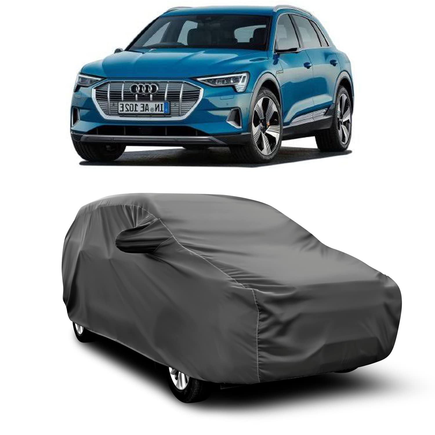 AOSIS® 100% Waterproof Car Body Cover Compatible with Audi E-Tron with Mirror Pocket | 3 Layered Thick Fabric | 100% Rain Proof | Weather Proof | Dust Proof (Grey)-picture-12