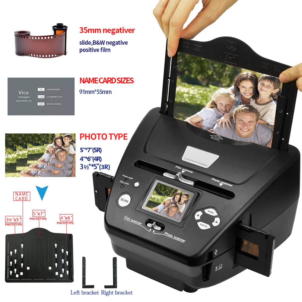 Scanner de diapositives de film avec écran LCD de 2,4", haute résolution 16 MP, convertit 35 mm/135 diapositives et négatifs en images numériques