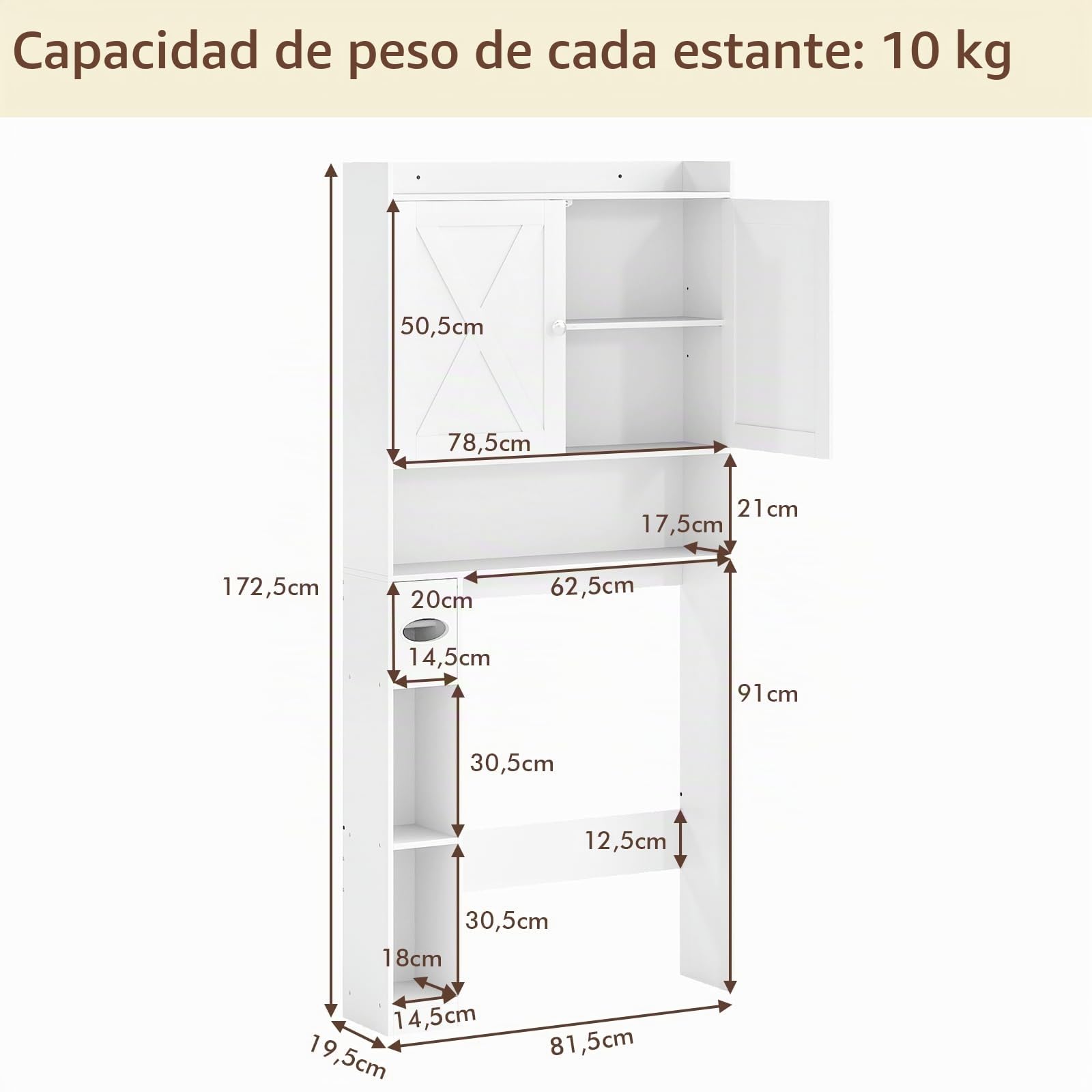 GOPLUS Armario de Almacenamiento sobre el Inodoro, Mueble de Baño de Suelo con Puertas Granero, Estante y Barra Inferior Ajustable, Portarrollos, Organizador Ahorra Espacio para Lavandería (Blanco)