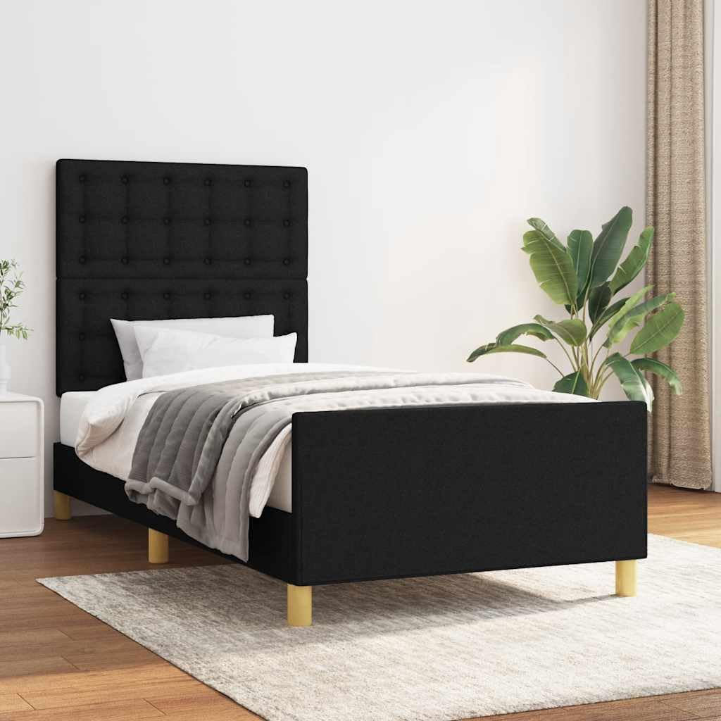 Telaio per letto senza tempo, per camera da letto, con testiera, nero, 90 x 190 cm, tessuto per una lunga durata e una facile pulizia