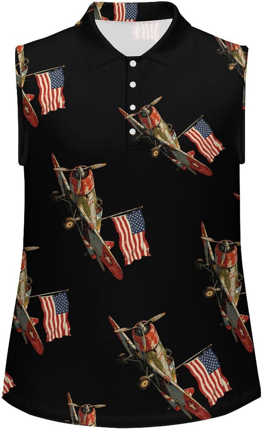 250 Years U.S.A Flag Aircraft Womens Sleeveless V Neck Golf Polo Shirts | Collared Tank Tops