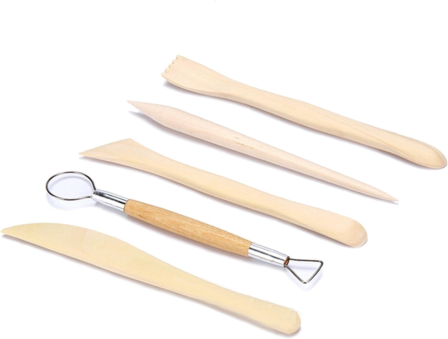 Set of 5 Wooden Pottery Clay Sculpture Carving Tools