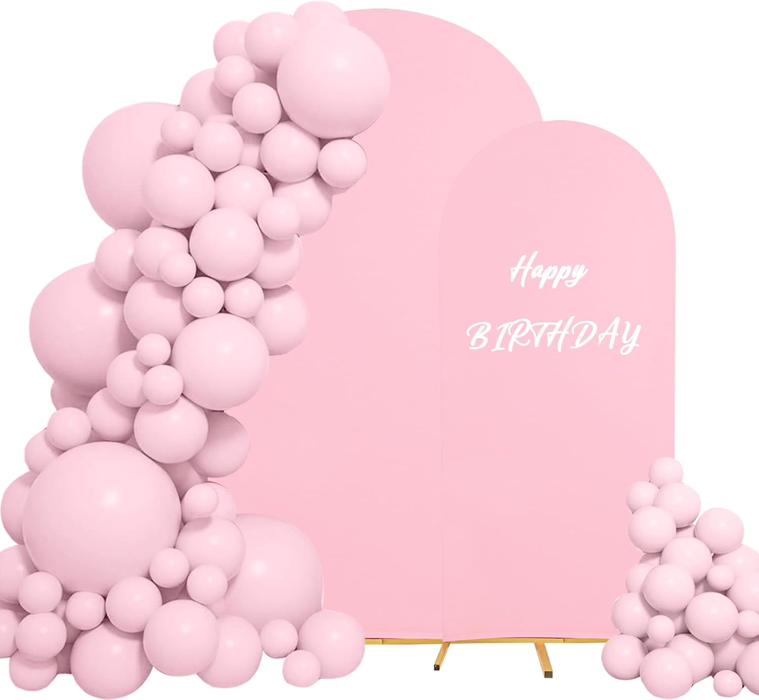 7.2FT & 6FT Metal Arch Backdrop Stand and Pink Round Top Spandex Fitted Arch Backdrop Cover for Birthday Party Baby Shower Ceremony Decoration