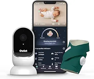 Owlet Dream Duo Smart Baby Monitor - Video Baby Monitor with HD Camera & Dream Sock: Only Baby Monitor to Track Heart Rate & Average Oxygen as Sleep Quality Indicators