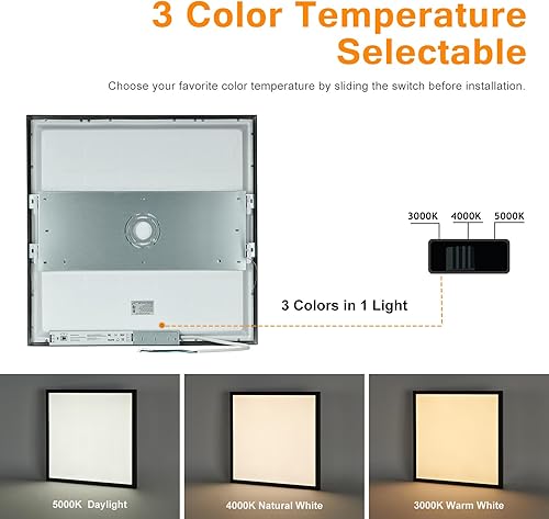 Miniatura 3 de Panel de luz LED de montaje empotrado de 2 x 2 pies, 5000 K, 4000 K, 3000 K, seleccionable y regulable, luz de techo LED de montaje en superficie
