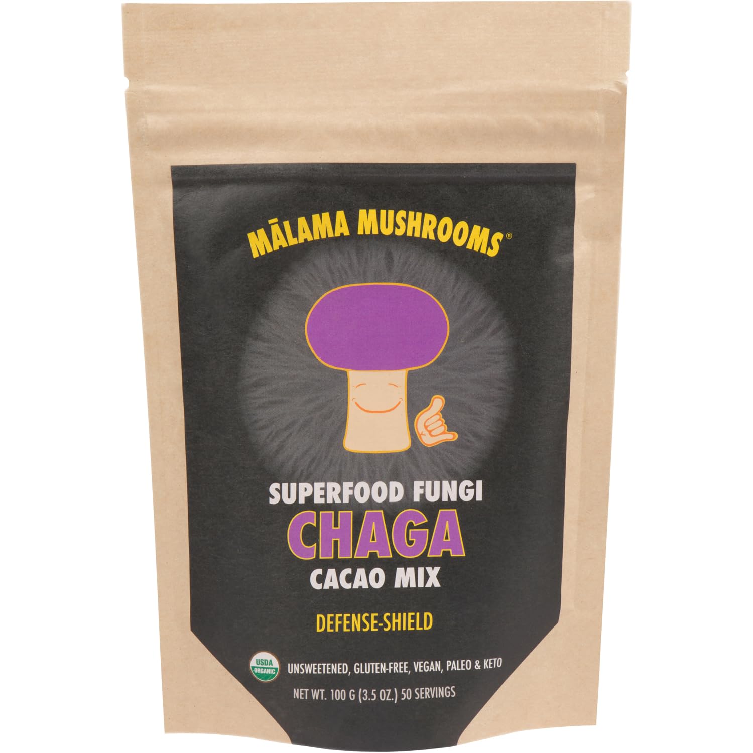 Malama Organic Mushroom Hot Cacao Mix, Chaga Mushroom Powder with Fair Trade Cacao for Immune & Antioxidant Support – Vegan Supplement & Superfood,