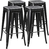 Yaheetech 30 Inch Metal Bar Stools Set of 4 - Industrial Stackable Backless Bar Height Chairs with Footrest, Black for Kitchen Island, Patio, Bistro