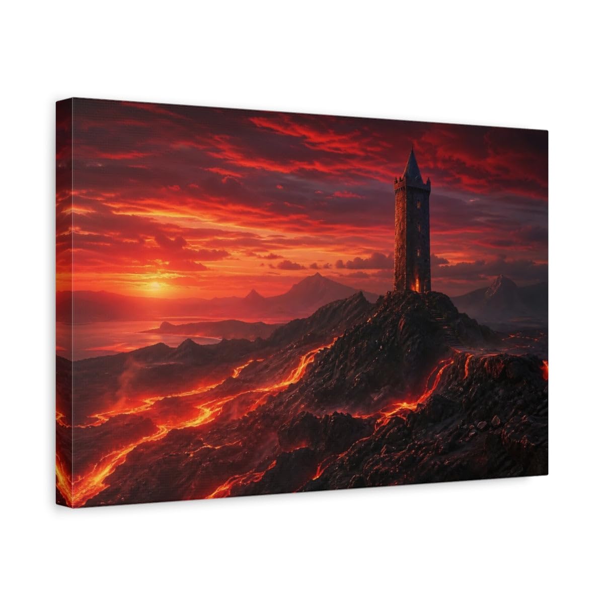 Science Fiction Lava Tower Red Canvas Wall Art Print – Living Room Decor Above Couch 18×12 inch (45×30 cm) - Horizontal / 1.25 inch (3 cm)