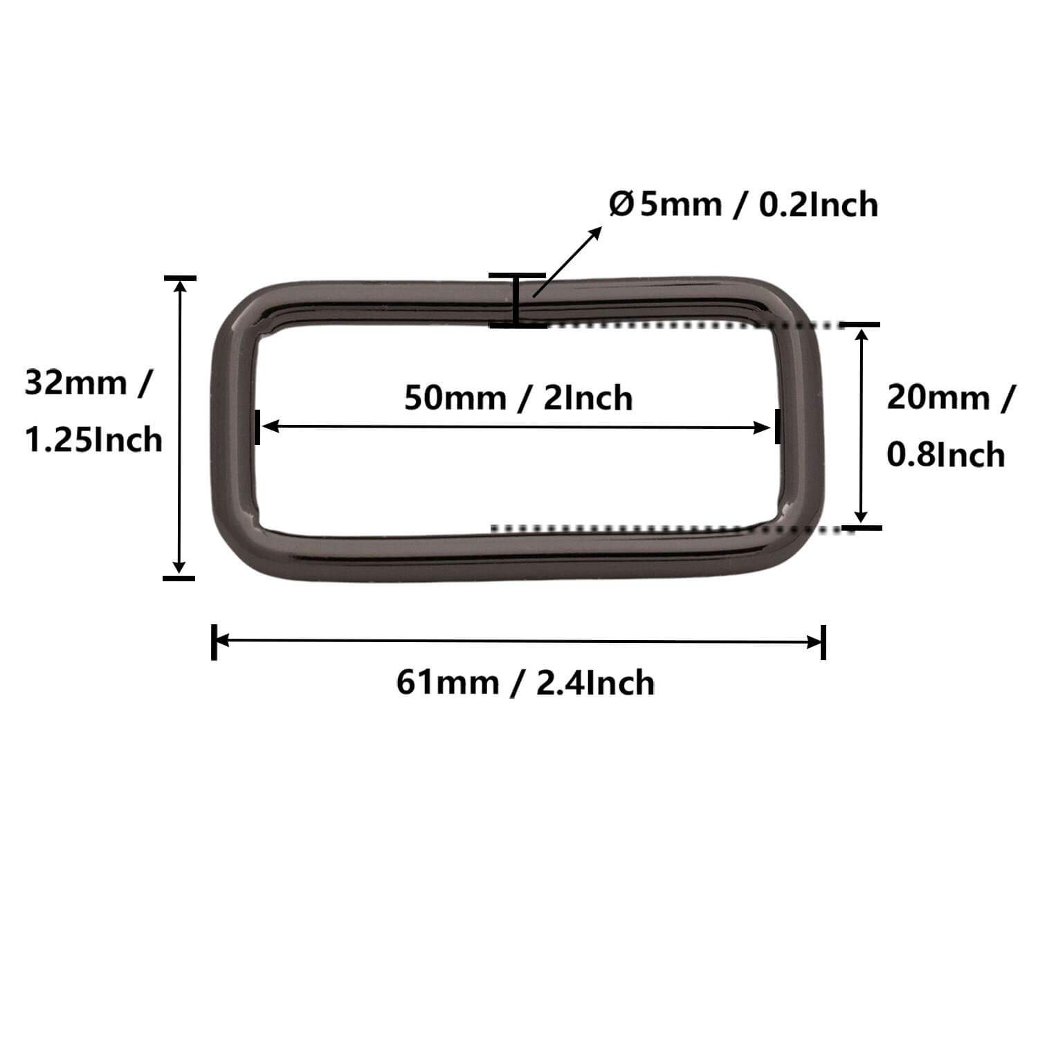Wuuycoky - Anelli rettangolari per cinghie, cinghie, cinture, fibbie, lunghezza interna 3,8 cm, in lega di zinco, colore nero, confezione da 20
