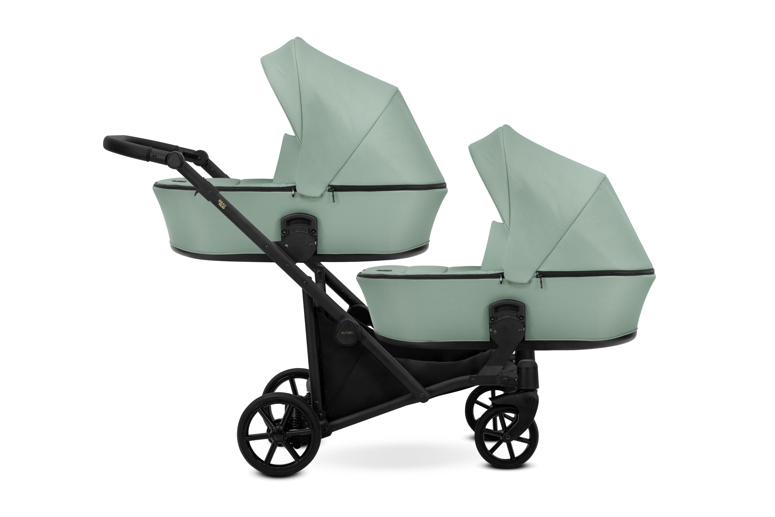 Kunert BRAV DUO Passeggino Gemellare 2 in 1+Accessori: Comfort, Sicurezza, Praticità, design elegante e funzionale, sistema versatile, telaio in alluminio (menta/telaio nero)