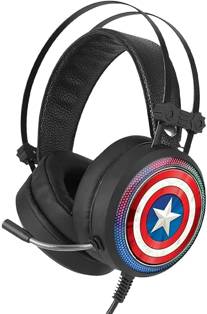 ERT GROUP Gaming Headphones with Microphone, LED Headphones with Adjustable Headband Original and Officially Licensed Marvel Pattern Captain America 001