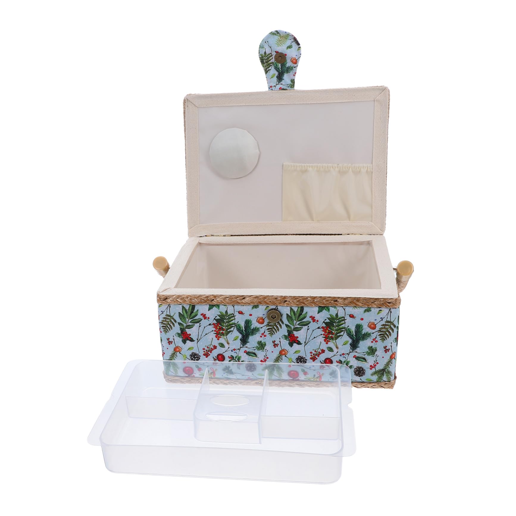 Cesta de Costura Portátil Grande con Asa Diseño Europeo Navideño Organizador de Tela para Bordado y Herramientas Caja de Almacenamiento para Manualidades