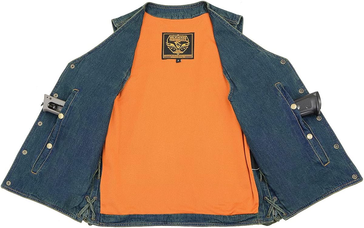 Miniatura 4 de Milwaukee Leather DM1360 - Chaleco de mezclilla de encaje lateral azul con bolsillos en el pecho para hombre
