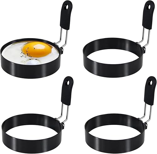 Beiskll Juego de 4 anillos de huevo de 4 pulgadas, anillo grande de acero inoxidable para cocinar huevos, molde perfecto para huevos fritos, con