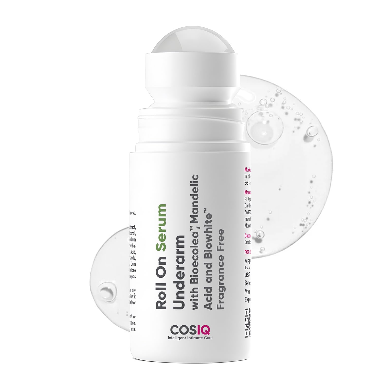 Cos-IQ Brightening Underarm Roll On Serum | With Bioecolea, Mandelic Acid and Bio White | Fragrance Free | Controls Odour, Provides all-day freshness, softens Skin Long-Lasting Protection | Brightens Skin & Exfoliates Underarms | Suitable For Sensitive Skin | 40Ml