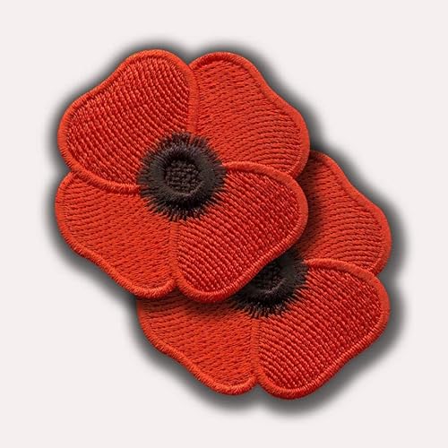 Red Poppy Flower - Symbol of Remembrance of The First World War - Set of Two Cotillions - Embroidered Patch/Badge/Emblem -1.9 in. (5 cm) - VeIcro - Hook and Loop Backing