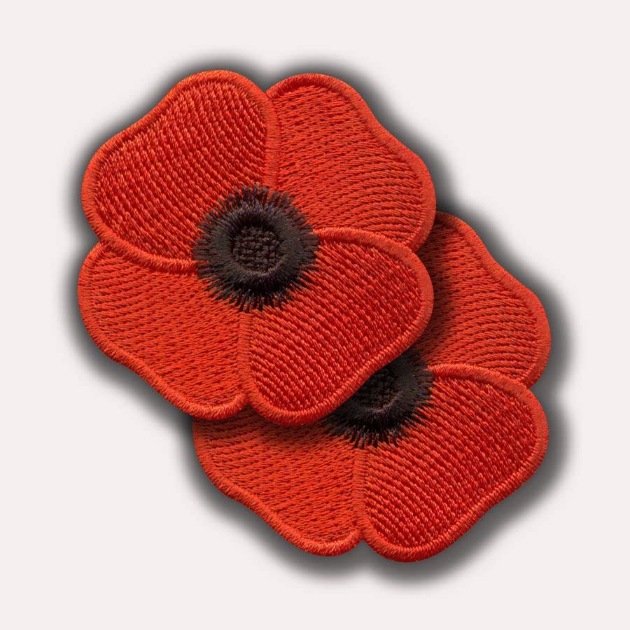 Red Poppy Flower - Symbol of Remembrance of The First World War - Set of Two Cotillions - Embroidered Patch/Badge/Emblem -1.9 in. (5 cm) - Sew on/Iron on