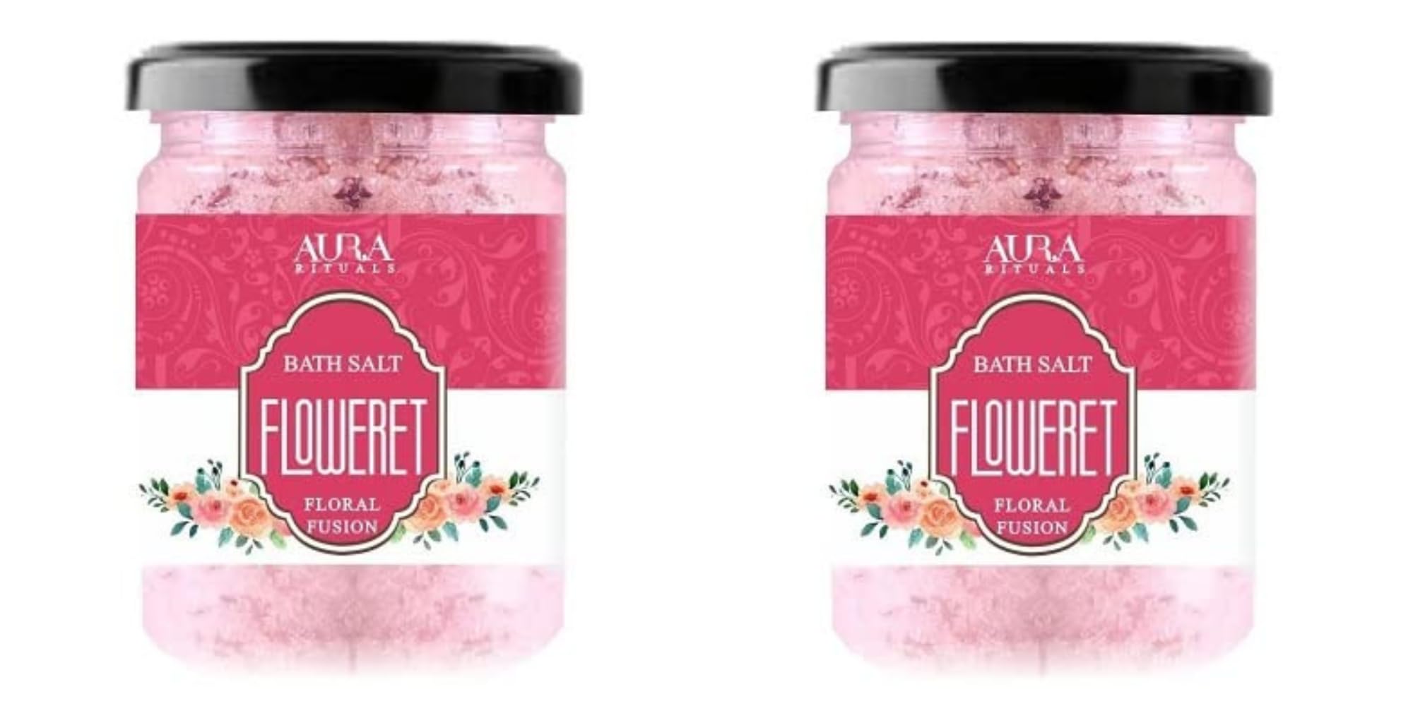 AURA RITUALS Floweret Bath Salt for Home Spa | Soothing Epsom Salt with Dead Sea Minerals and Floral Essential Oils for Rejuvenates Skin, Reduces Stress and Aromatherapy Bath Soak (Set of 2, 400 g)