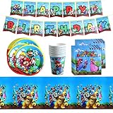 42 Pièces Vaisselle Anniversaire Enfant,Set de Vaisselle de fête,Thème Dessin Animé Fête,Ensemble de décoration de fête d'anniversaire pour Enfants Assiette Tasse Serviette en Papier pour 10 Invités.