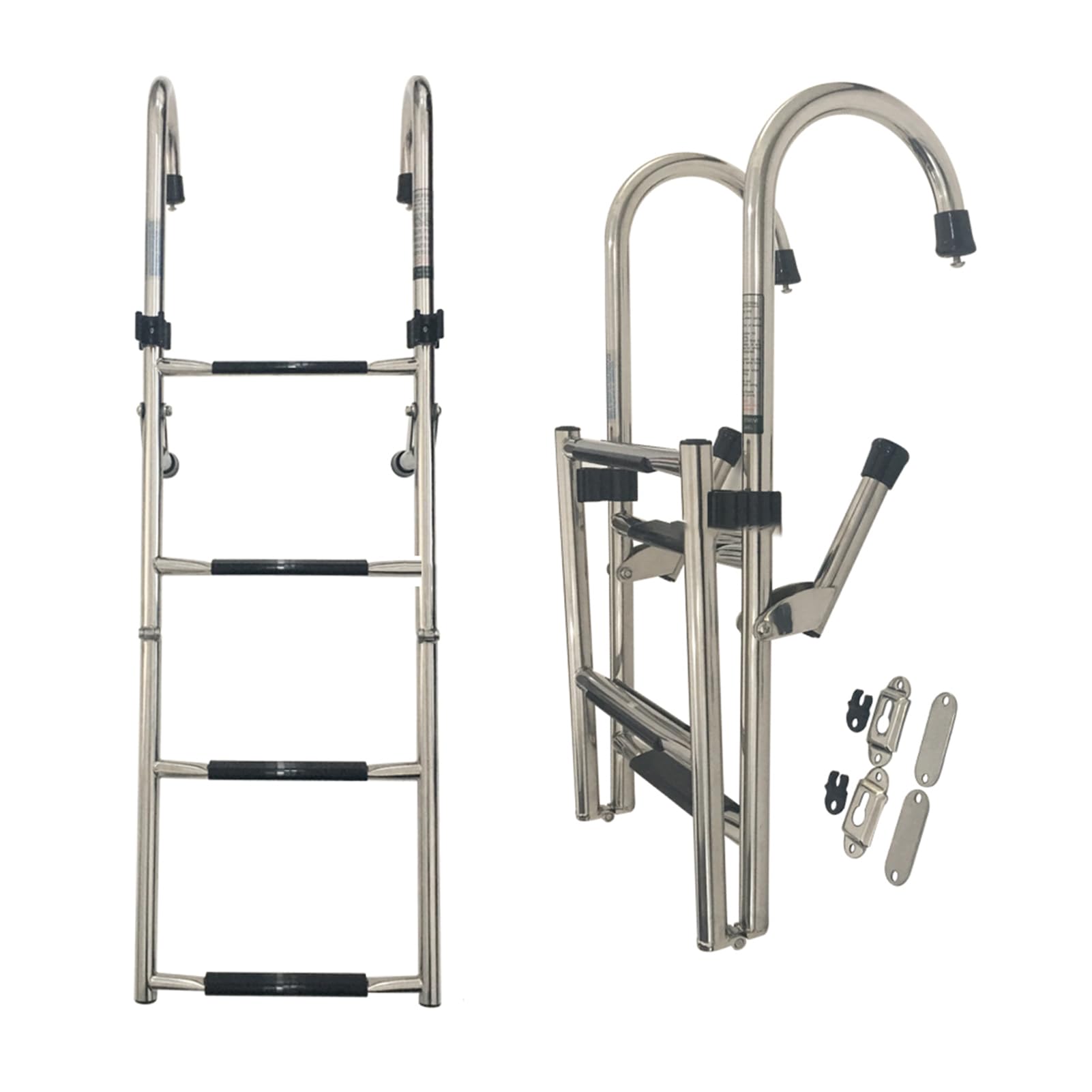 Folding Boat Ladder,4/5/6 Step Inboard, Stainless Steel Telescoping Dock for Marine Yacht Swimming Pool 440lbs Capacity(4 Step(114.7X33CM))