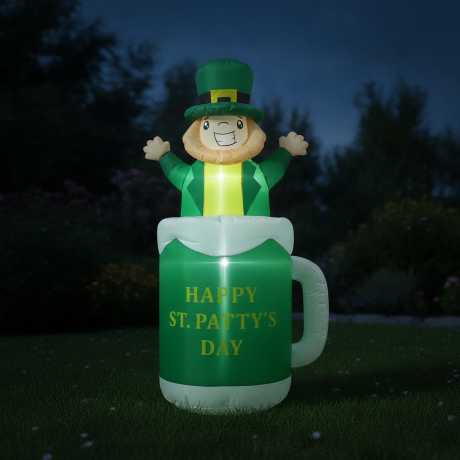 Boccale di Birra Gonfiabile Grande Luminoso, Leprecauno Gonfiabile, da Esterno, Decorazione, per Vetrina