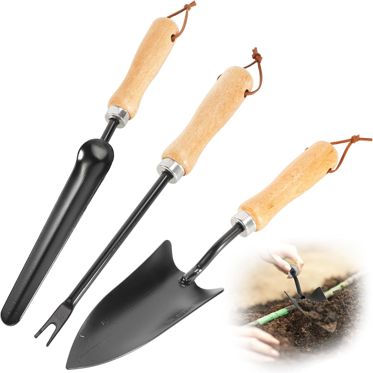 Garden Tools Set – Stainless Steel Tools With Long Narrow Shovel,Weeder&Trowel-Gardening Use for Digging,Transplanting & Weeding, (3 Piece)