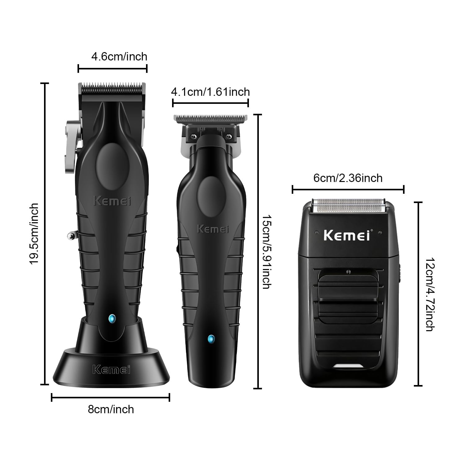 KEMEI Tondeuse à cheveux professionnelle sans fil pour homme, rasoir électrique en aluminium, kit de coupe