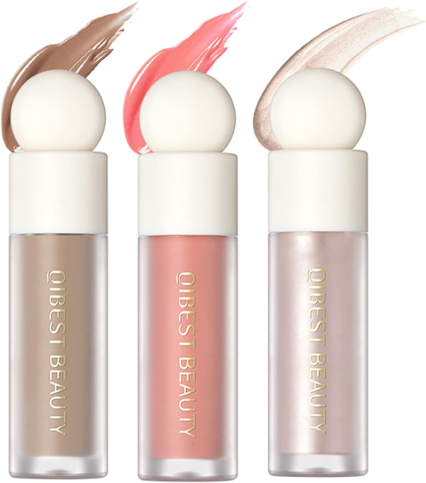3 Pack Liquid Contour & Highlighter & Blush Cosmetics Stick Trio, Waterproof Long Lasting Face Bronzer Contouring Illuminator Highlighter Stick, Cream Blush Stick for Cheeks & Lips