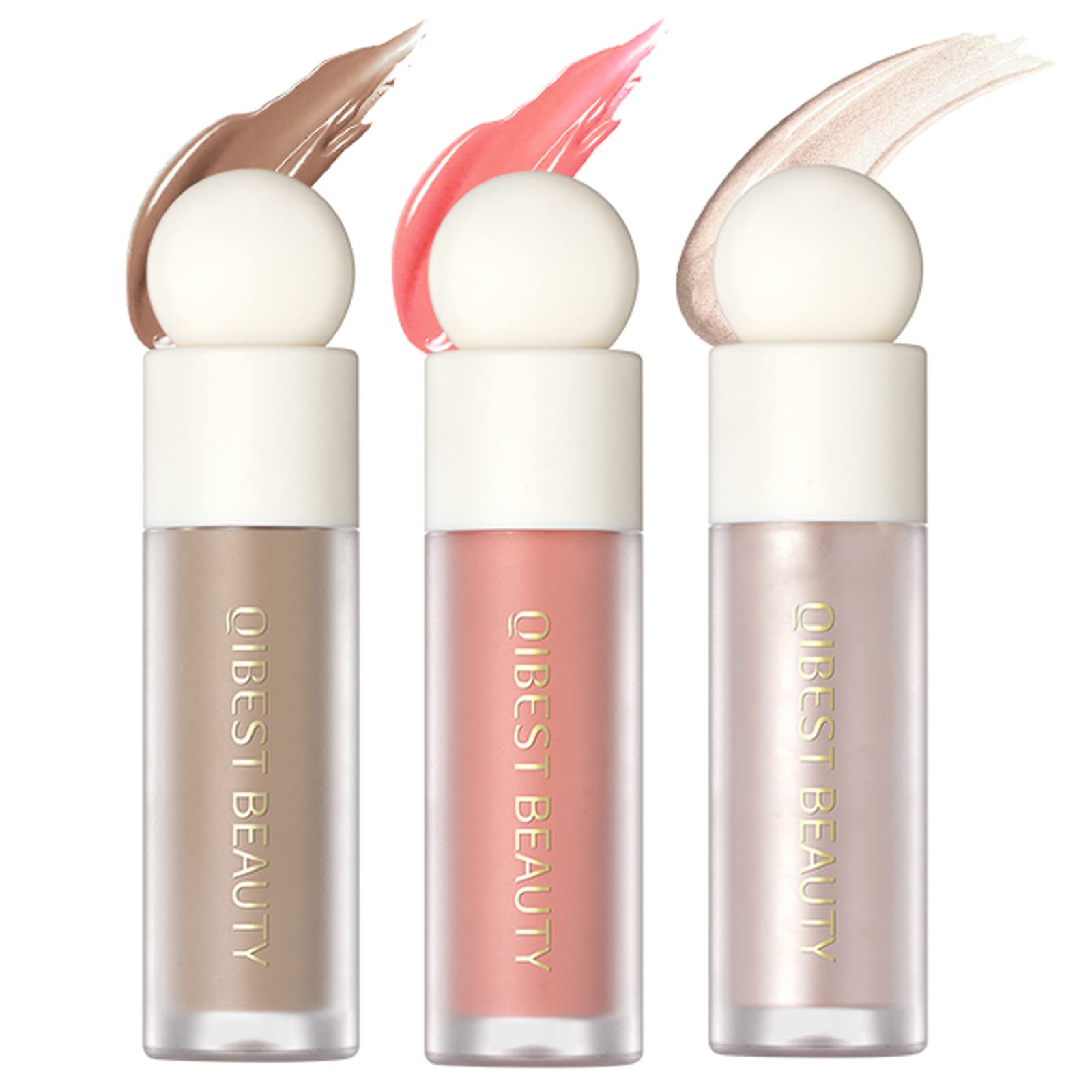 3 Pack Liquid Contour & Highlighter & Blush Cosmetics Stick Trio, Waterproof Long Lasting Face Bronzer Contouring Illuminator Highlighter Stick, Cream Blush Stick for Cheeks & Lips