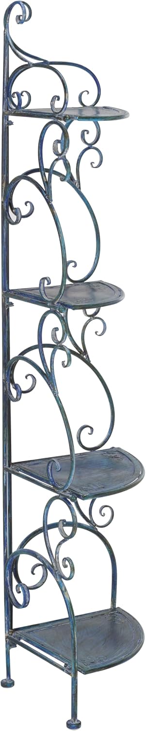 SAFAVIEH Outdoor Collection Turuca Mossy Blue Wrought Iron 4-Tier Corner Shelf (Fully Assembled)