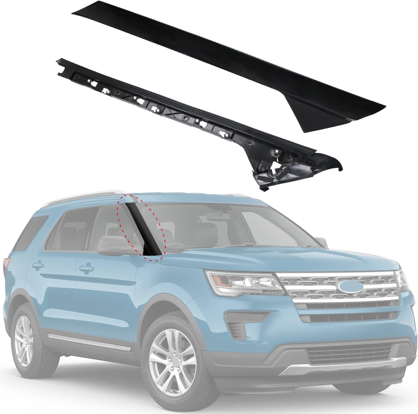 CARMOCAR A-Pillar Windshield Molding Front Right Trim Outer & Inner Replacement for Ford Explorer 4 Door Utility 2011-2019 926-451 BB5Z7803136AA BB5Z-7803136-AB BB5Z7803136BA (Passenger Side) Outer & Inner(Right)