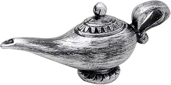Vintage Arabian Genie Oil Lamp, Aladdin Magic Lamp Halloween Cosplay Costume Accessory Drama Comedy Stage Perform Props Silver