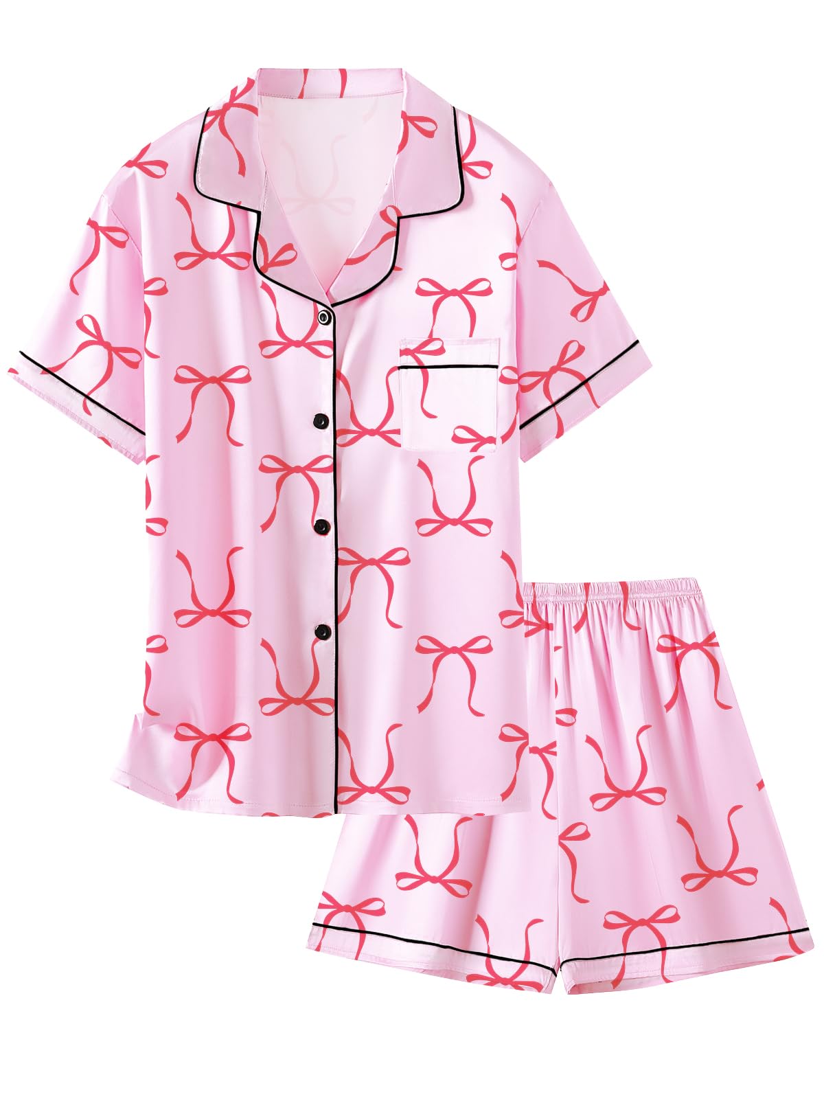 Girls &amp; Womens Satin Pajamas Set, Silk Button-Down Sleepwear 2 Piece Nightwear, 3 Years - Women XXL