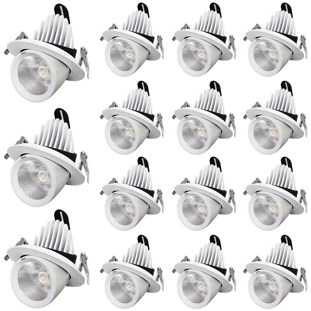 BHGFYXBS Recessed Gimbal Eyeball Retrofit Spotlight, Led Recessed Lighting,Cri 97, 20W,25W,30W,35W Led Ceiling Light, Deep Anti-Glare Cob Spotlights 15 Pack,6000k-35W