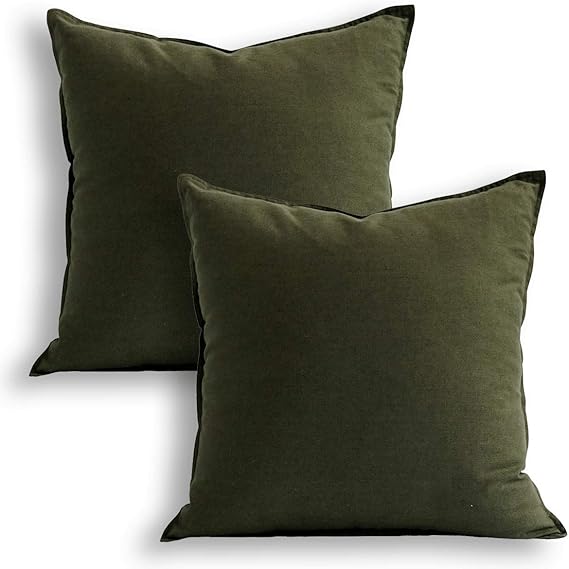 Jeanerlor SureGuard Pillowcase Cousion Cover Decor Cotton Linen with Unique Design to Embellish Study Room/House/Office, 20"x20"(50 x 50cm) Set of 2, Olive Green