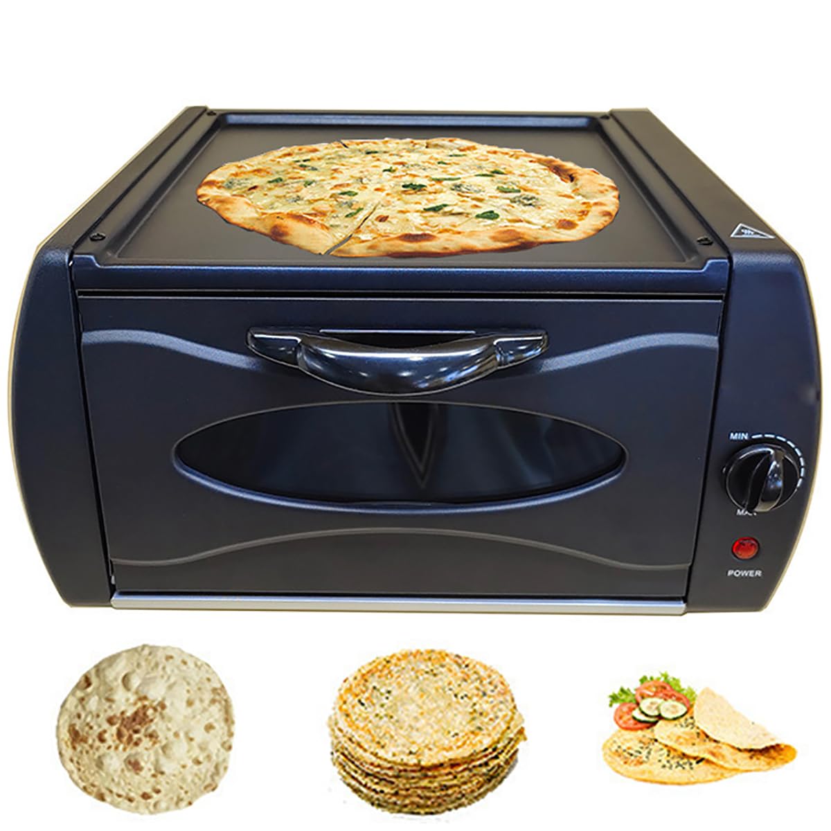 Elektryczny piekarnik Tandoor – mini piekarnik 2100 W do Lahmacun, Manakish, Naan i pizzy, 12 l z regulacją temperatury, szkło wizualne, płyta grzejna, do domowej kuchni
