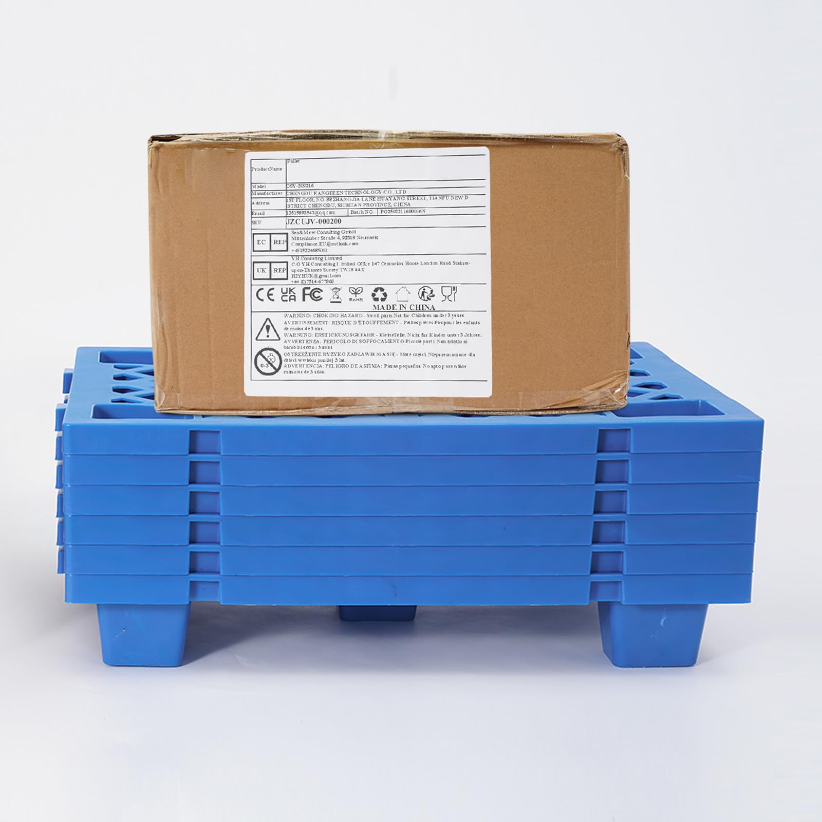 6 mezze pallet in plastica, 60 x 40 x 10 cm, leggeri, impilabili, blu