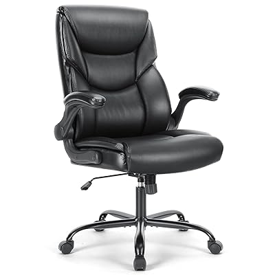 Executive Office Chair – Ergonomic Adjustable Computer Desk Chairs with High Back Flip-up Armrests, Swivel Task Chair with Lumbar Support, Bonded Leather, C-2892-BK