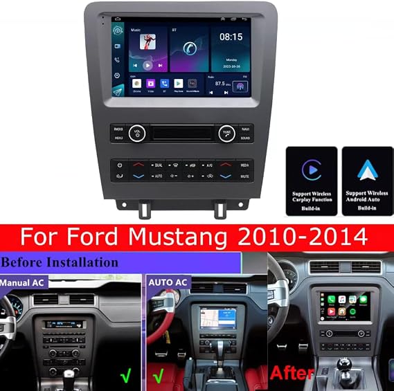 9 Inch Car Stereo for Ford Mustang 2010 2011 2012 2013 2014 Double Din Touch Screen Android 14 Car Audio Receiver w/Wireless Carplay Android Auto GPS Navigation Bluetooth FM AHD SWC Backup Camera