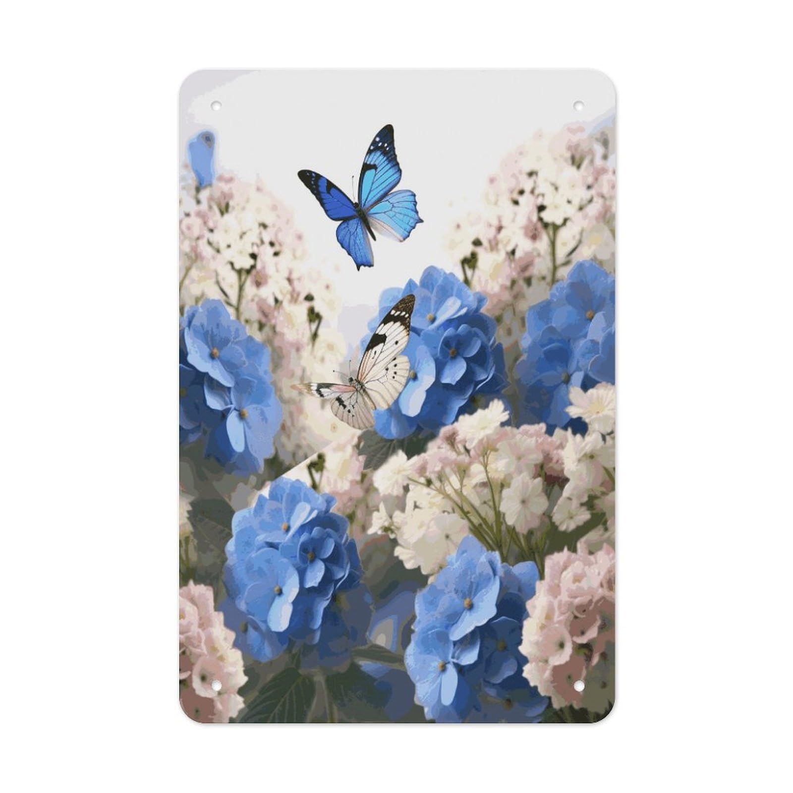 Btcowzrv Style Hydrangeas Daisies Butterflies Metal Tin Sign Wall Decor Hanging Plaque