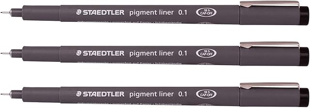 Staedtler 0.1 mm Pigment Liner Fineliner Sketching Drawing Drafting Pens Pack of 3