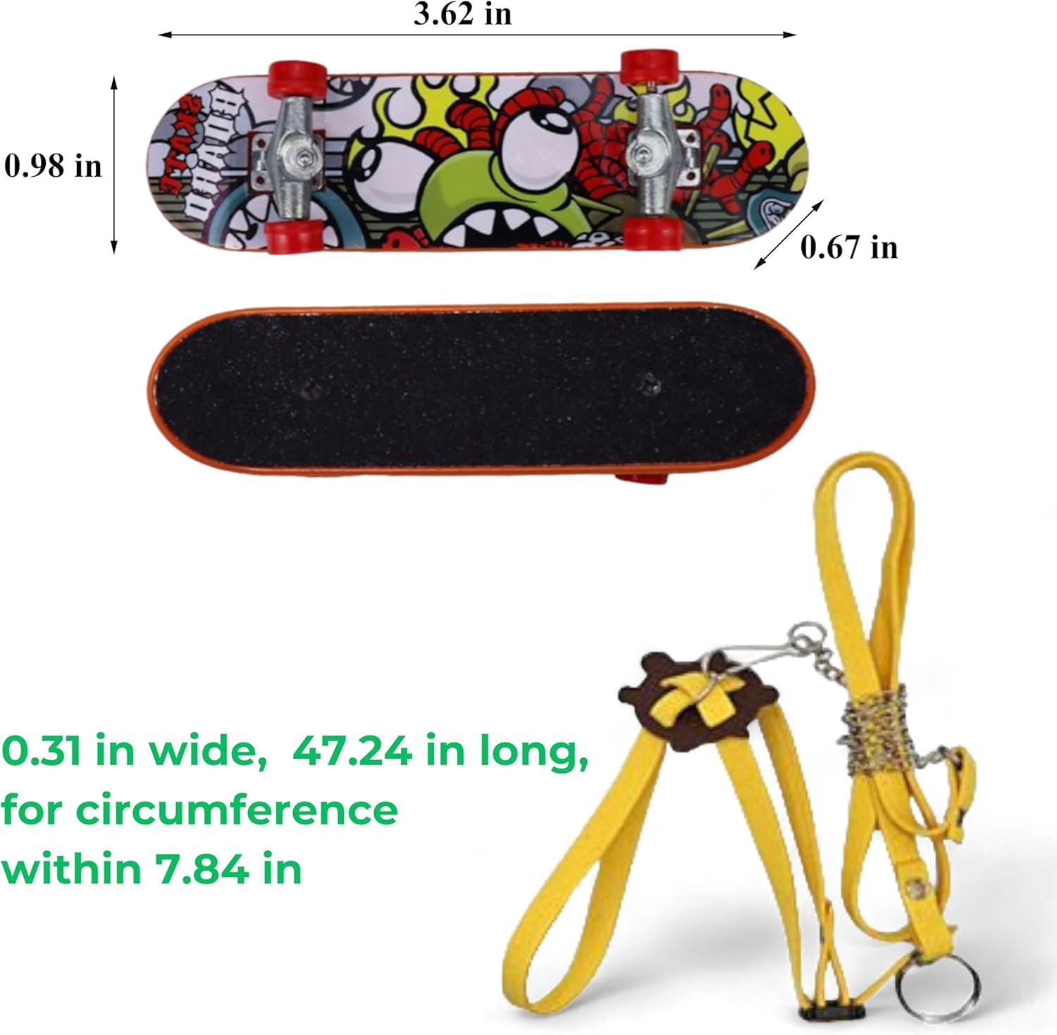 Turtle Toys Adjustable Harness Leash & Funny Skateboard Set Outdoor Walking Control Rope Finger Skateboard for Small Pet Beard Dragon Lizard Playing (S,Pink)